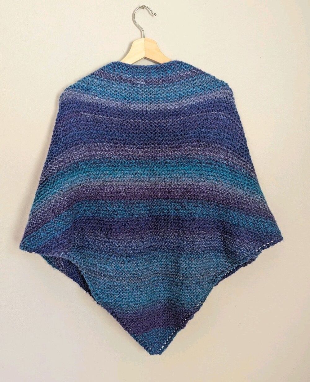 Handmade Crochet Knit Triangle Shawl Poncho Sweater Wrap OS Boho Purple Teal